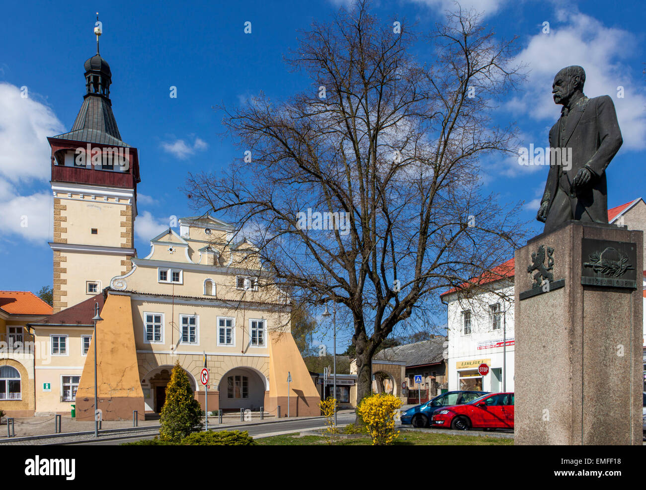Town Hall, Square, Dobrovice, Czech Republic Stock Photo