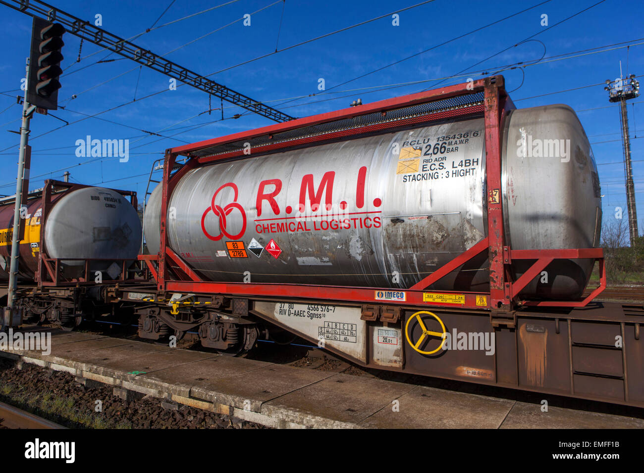 transporting chemicals by rail container Stock Photo