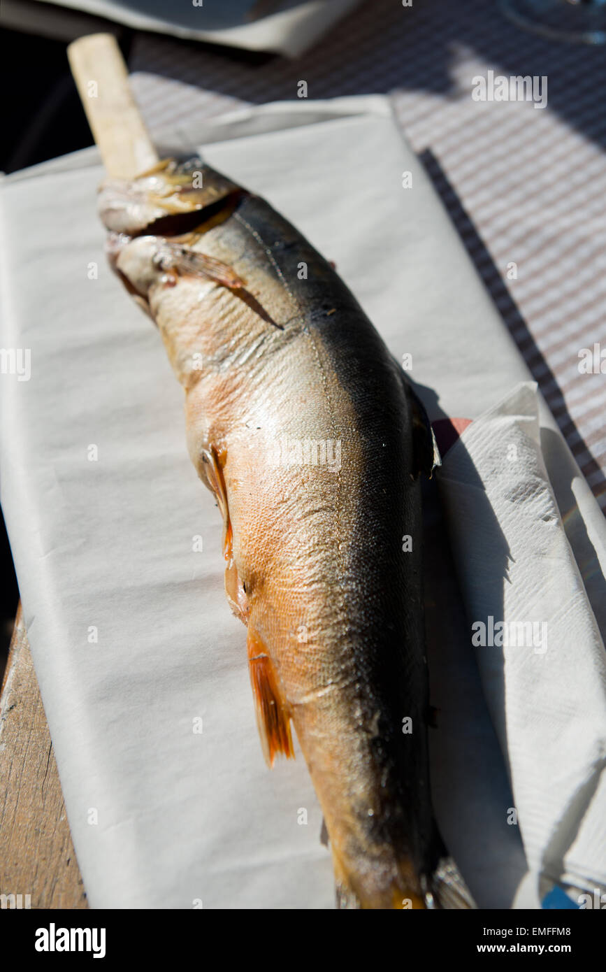 roasted Saibling fish, Altaussee, Styria, Austria Stock Photo - Alamy