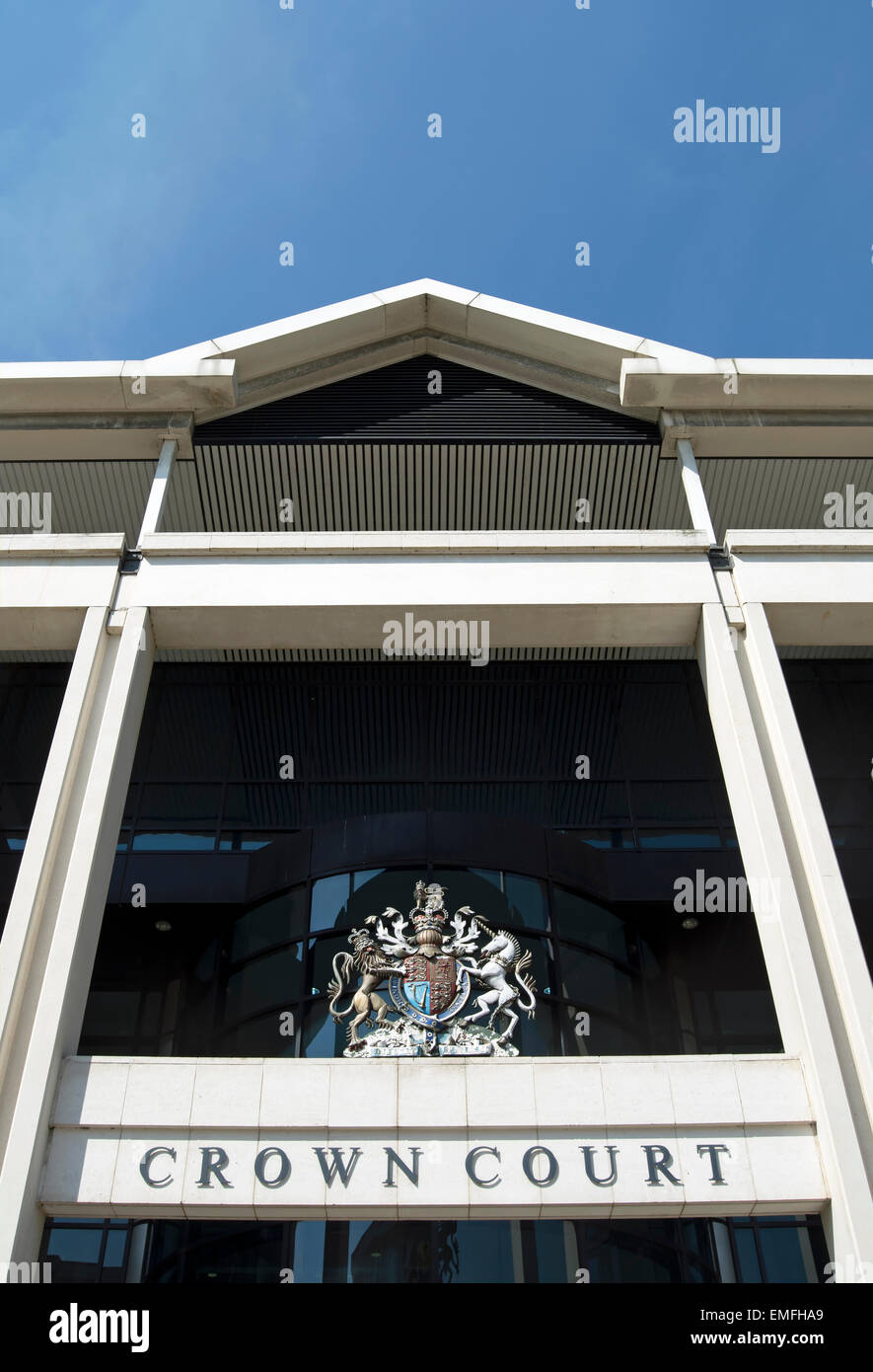 exterior of kingston crown court, kingston upon thames, surrey, england, with royal coat of arms exterior of kingston crown court, kingston upon thames, surrey, england, with royal coat of arms
