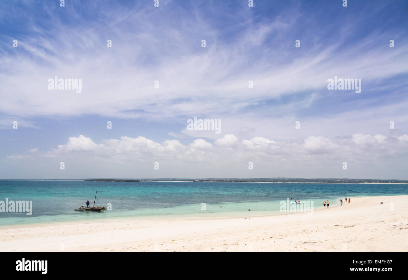 Local people and tourists on the beach on Mbudya Island in Tanzania, Africa, close to Dar es Salaam. Stock Photo