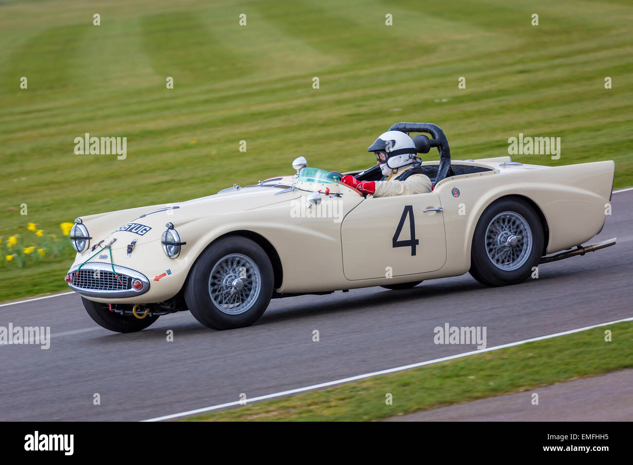 1959 Daimler SP250 with driver Andy Shepherd, Les Leston Cup, 2015 73rd Goodwood Members meeting, Sussex, UK. Stock Photo