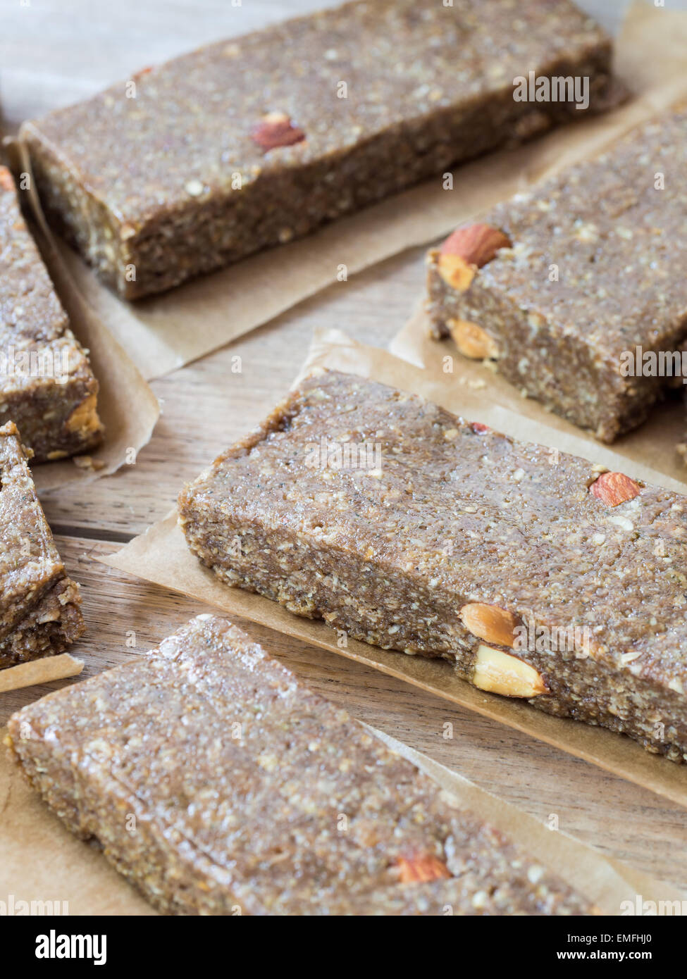 Homemade organic healthy chewy muesli granola power bars. Vertical