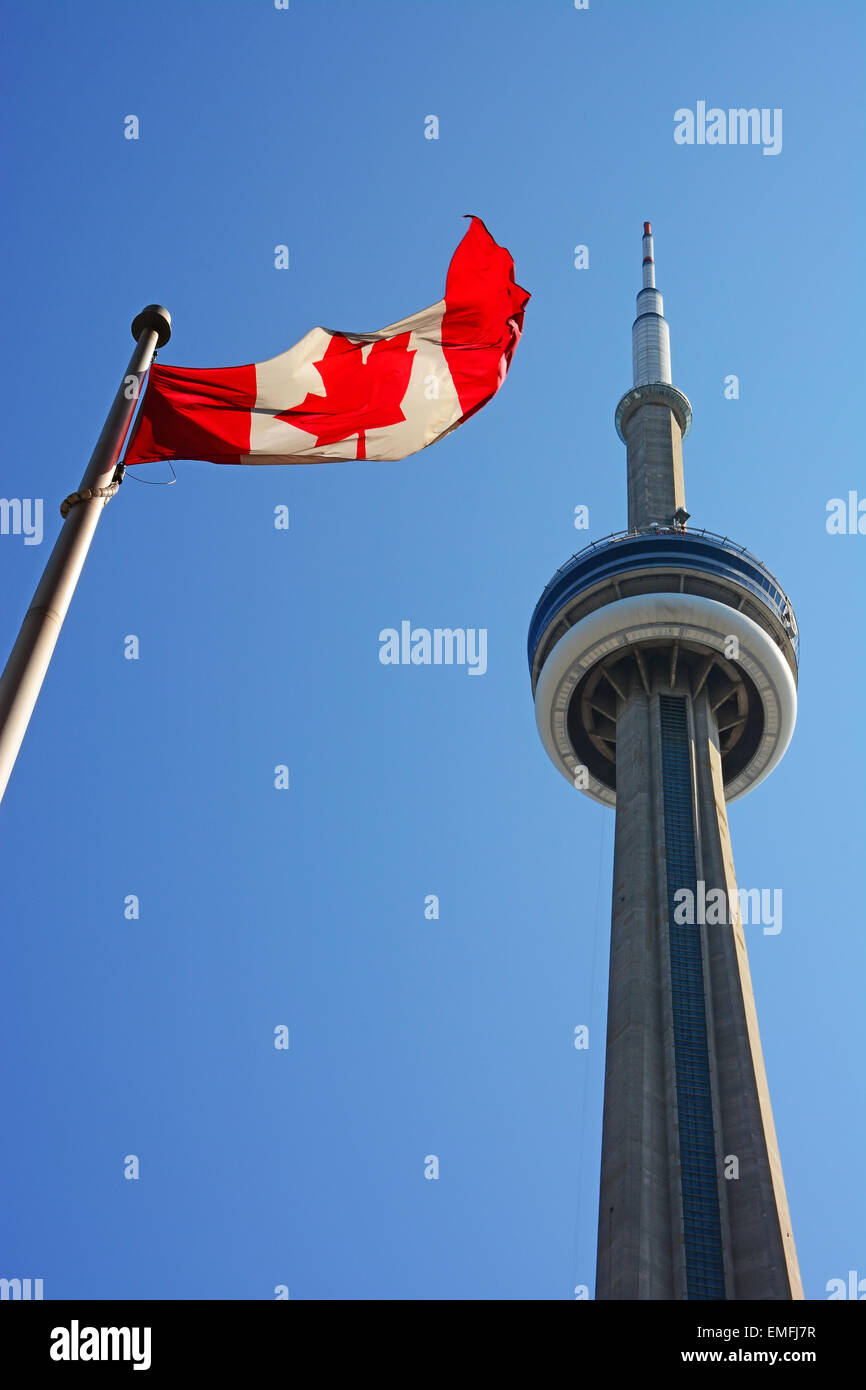 Canadian flag, With the CN Tower, Toronto, Canada Stock Photo