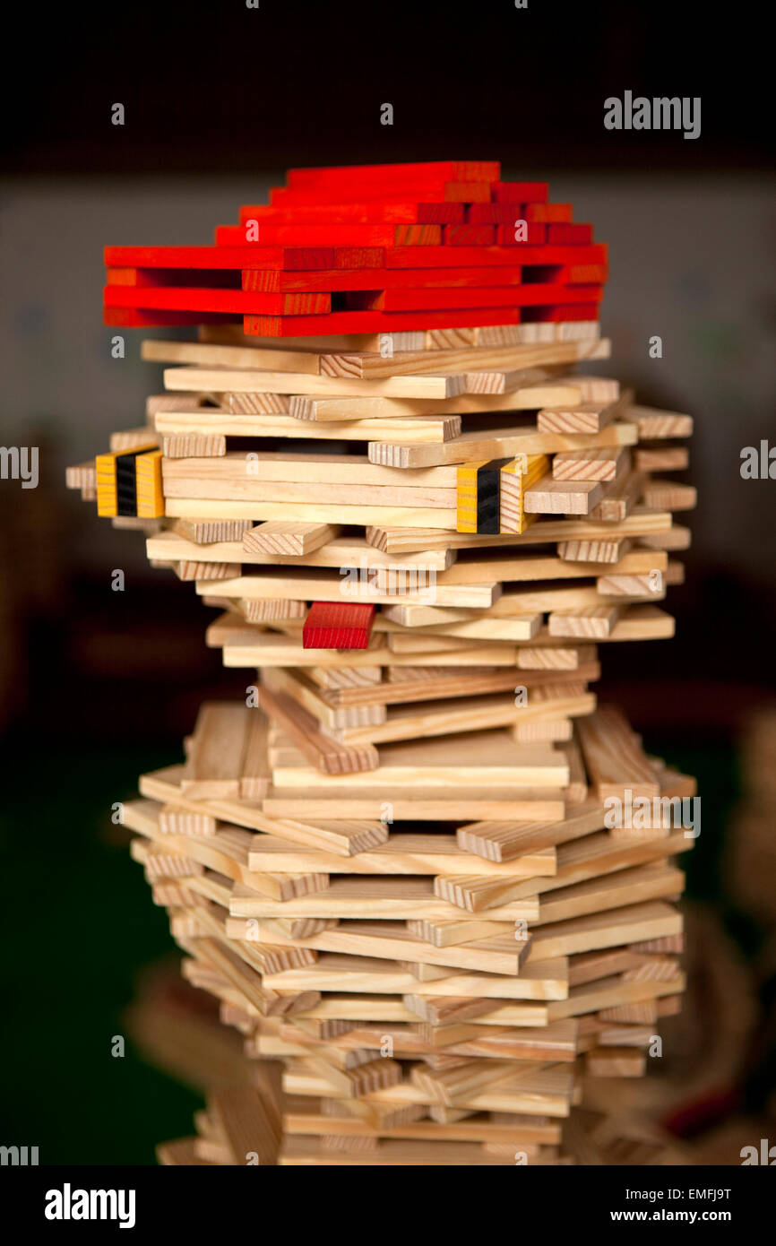 Close up of a wooden construction game Stock Photo