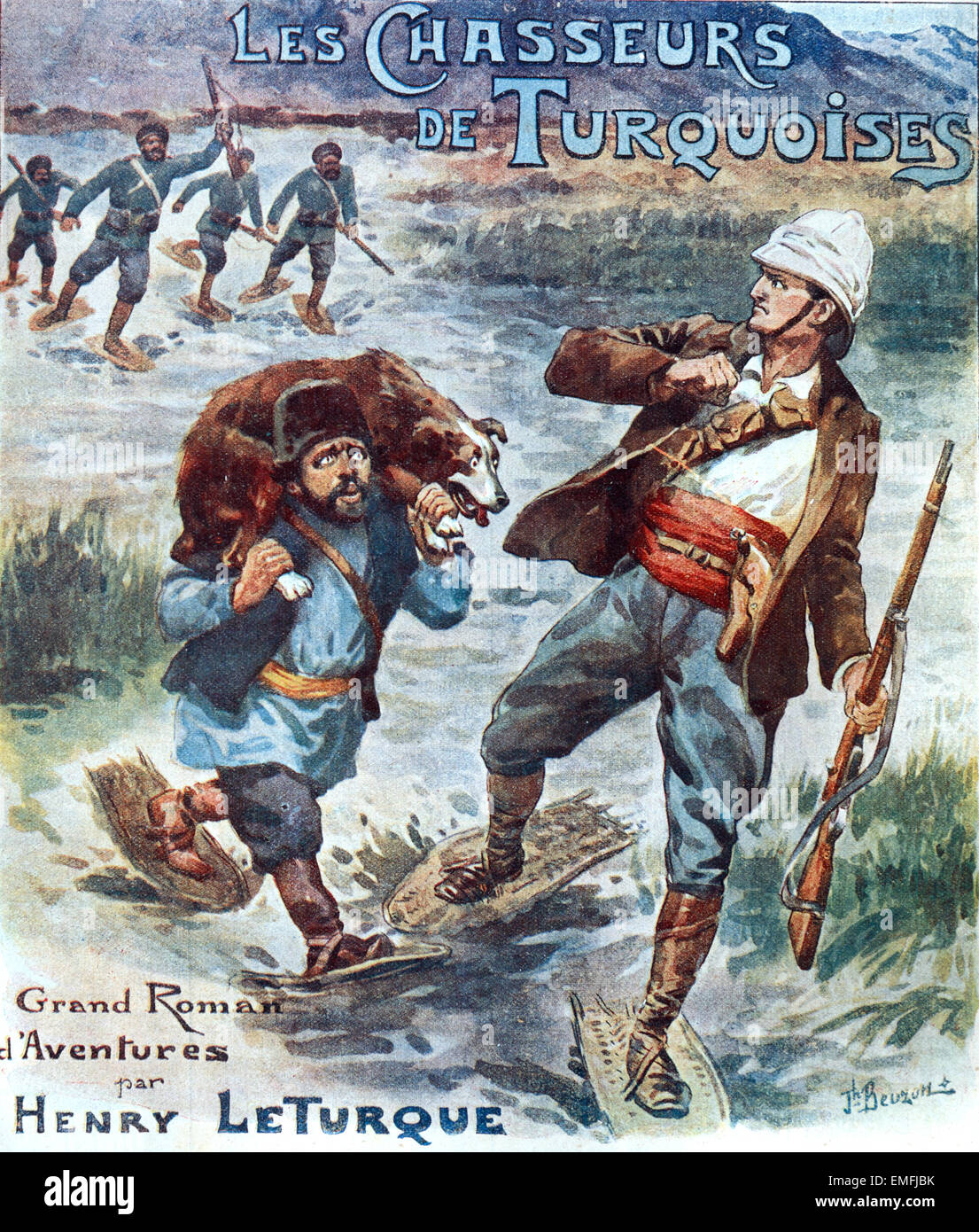 The Turquoise Hunters 1910 Book Cover From A 1910 Adventure Story By French Writer Henry Leturque Stock Photo Alamy