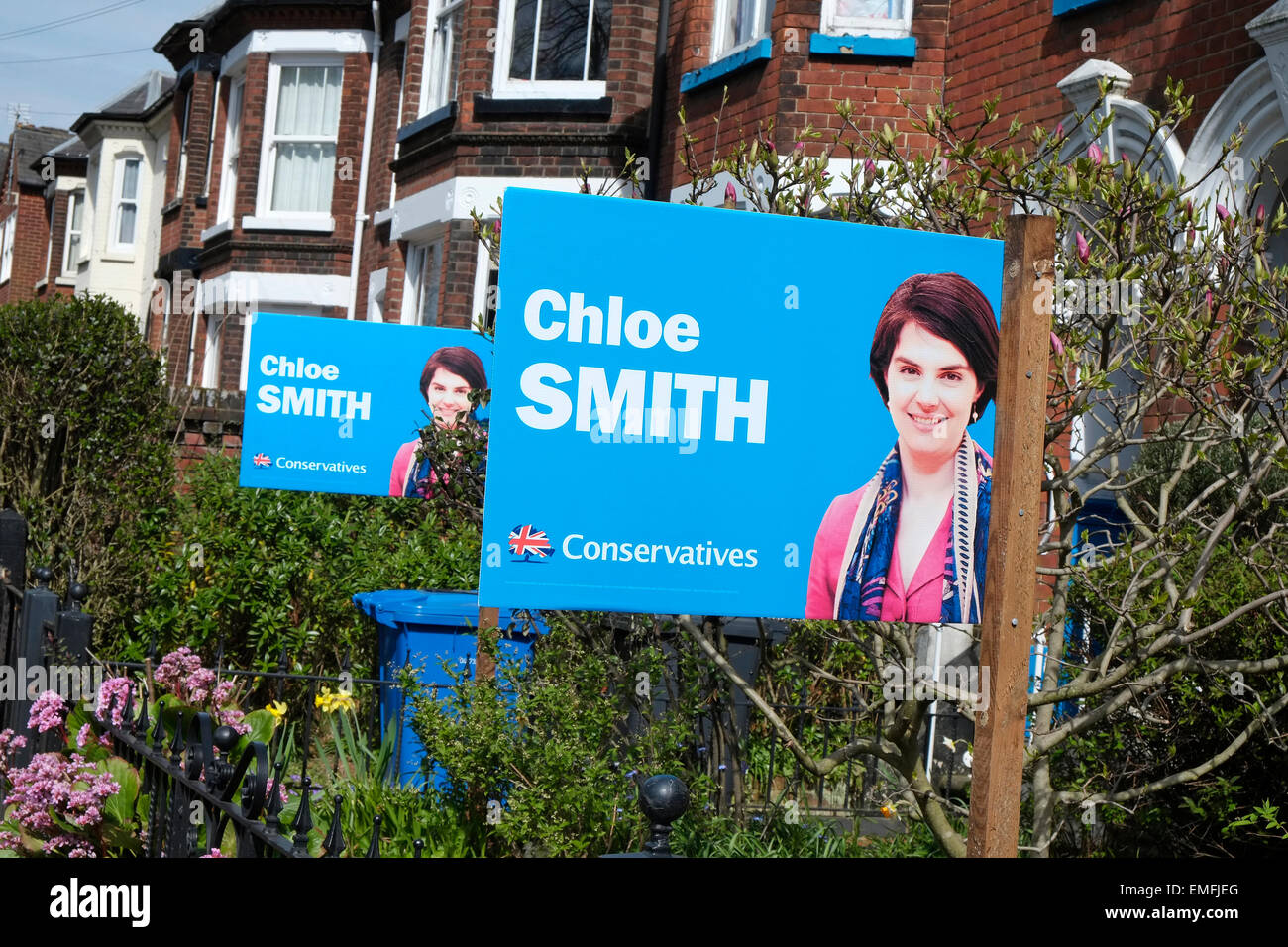 conservative general election poster, banner sign in garden Stock Photo