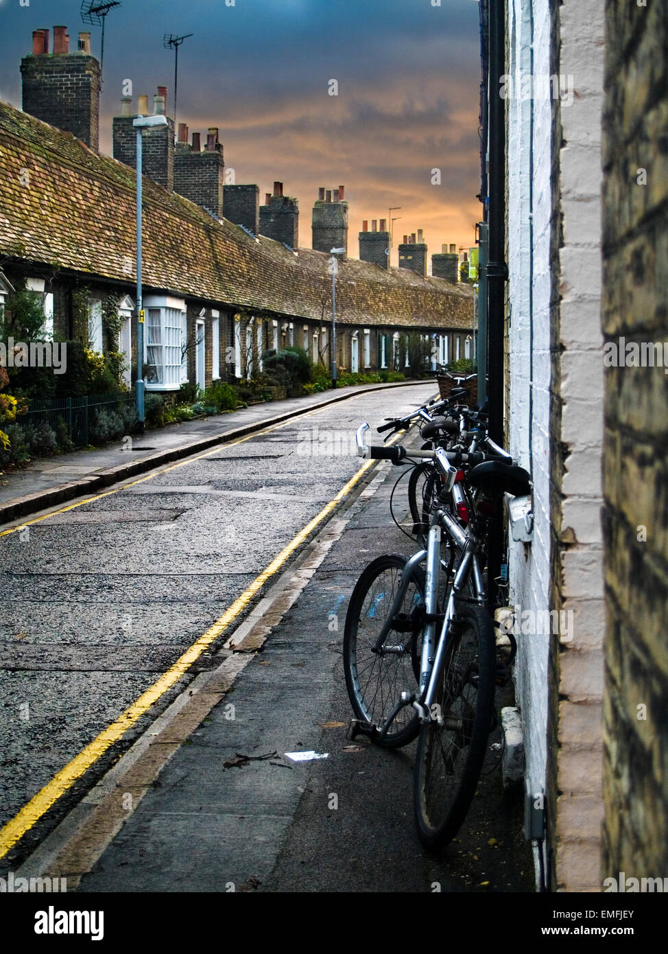 Bicycles in a street in Cambridge Stock Photo