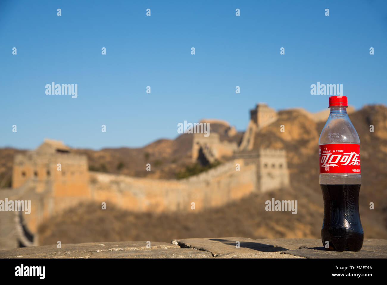 chinese coca cola at famous chinese wall at jinshaling Stock Photo