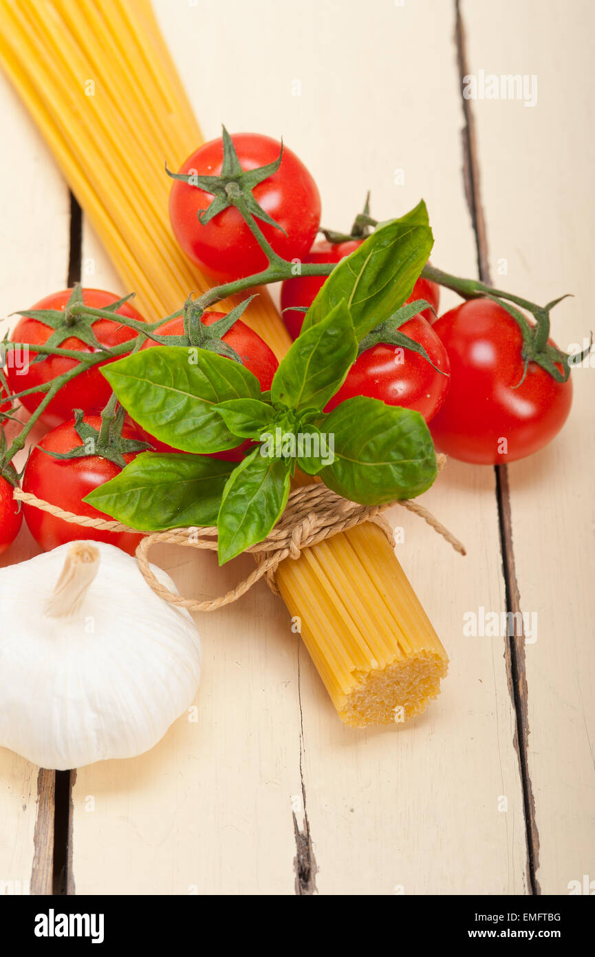 Italian basic pasta fresh ingredients cherry tomatoes garlic and basil