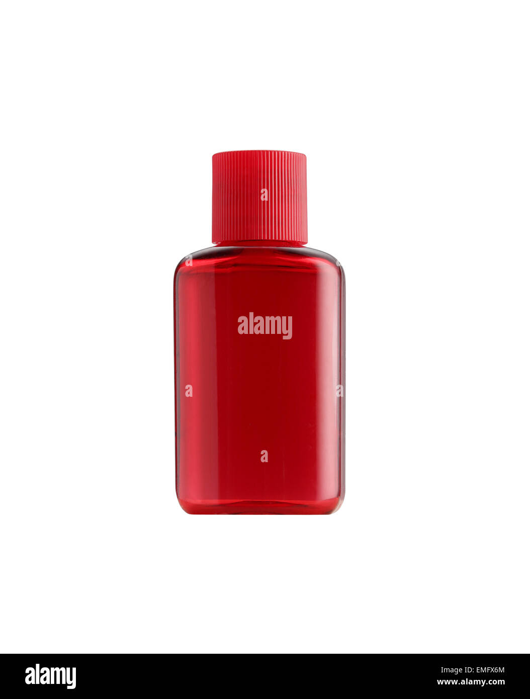 The small bottle red color packaging isolated Stock Photo