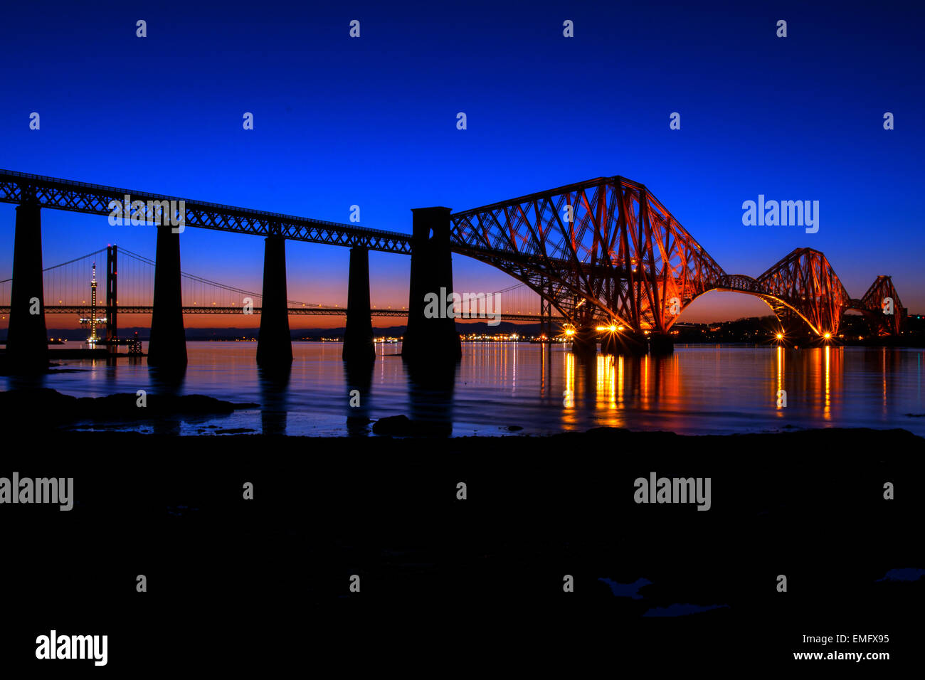 Forth bridges at sundown Stock Photo