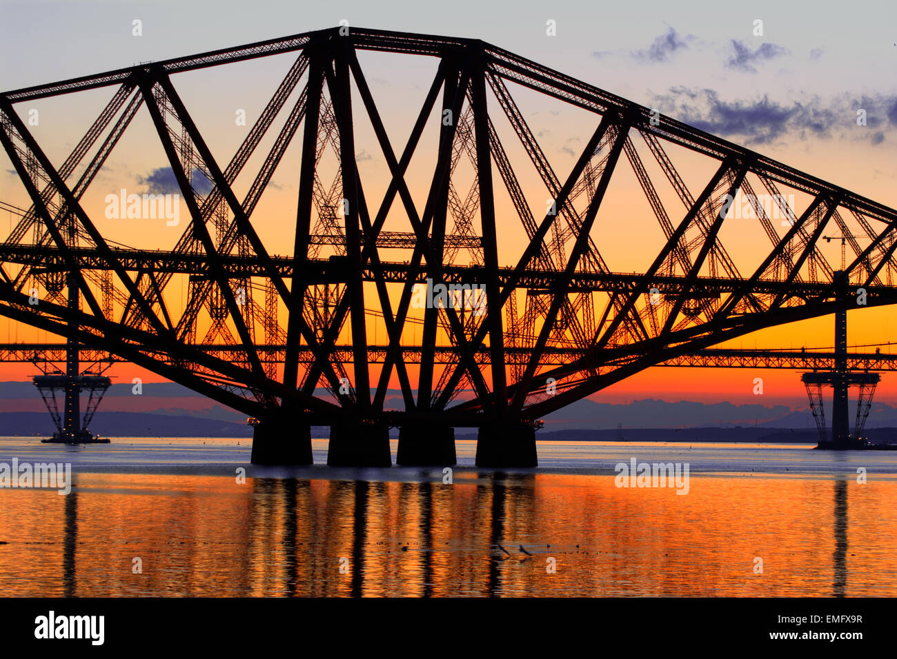 The 3 bridges together at South Queensferry Stock Photo
