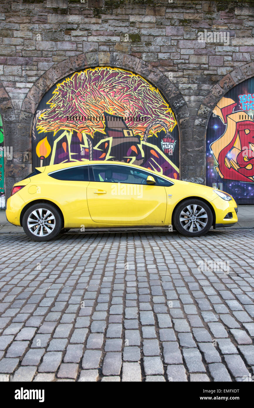 Yellow Vauxhall Astra gtc, England, UK Stock Photo