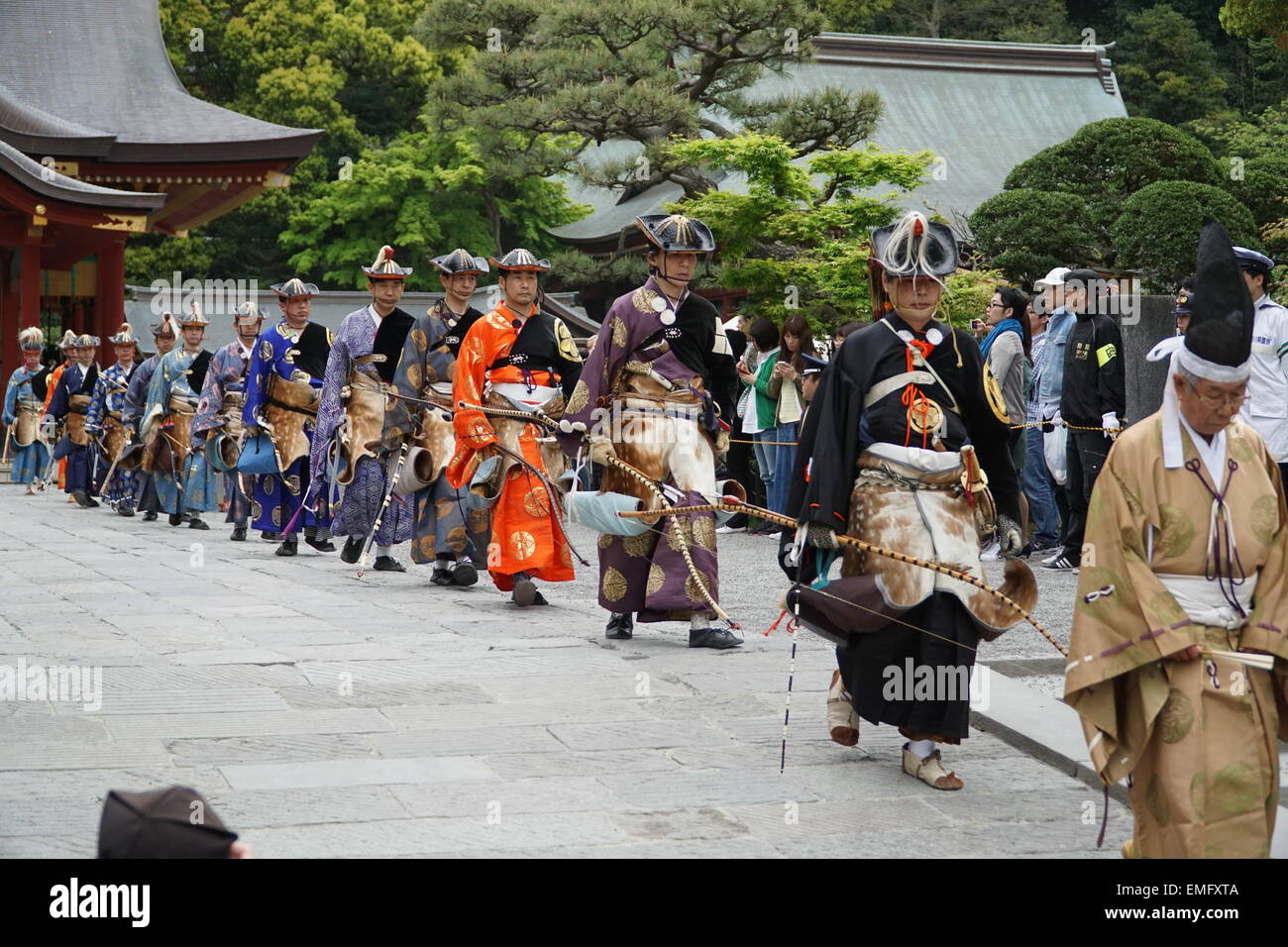 Yabusame Ritual Kamakura, Japan. 19th Apr, 2015. Archers wearing traditional Japanese ...