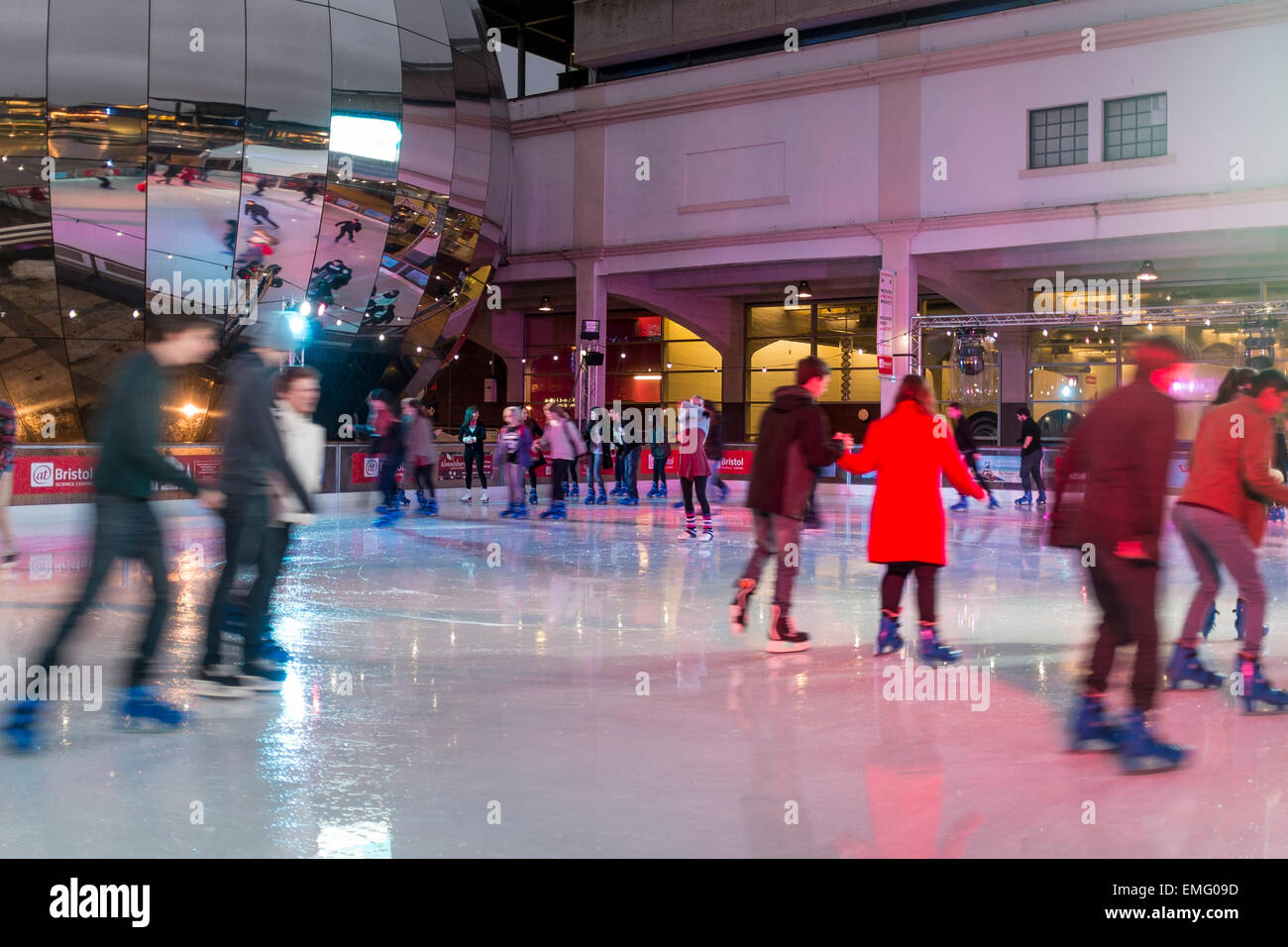 Temporary ice skating rink set up in the Millennium Square in the city centre of Bristol, UK Temporary ice skating rink set up in the Millennium Square in the city centre of Bristol, UK