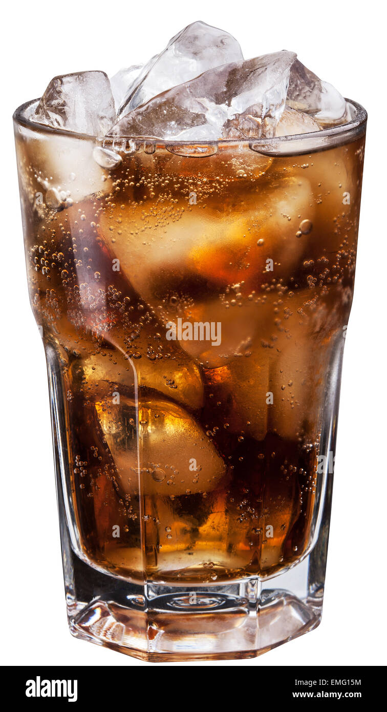 Glass of cola with ice cubes. File contains clipping paths. Stock Photo