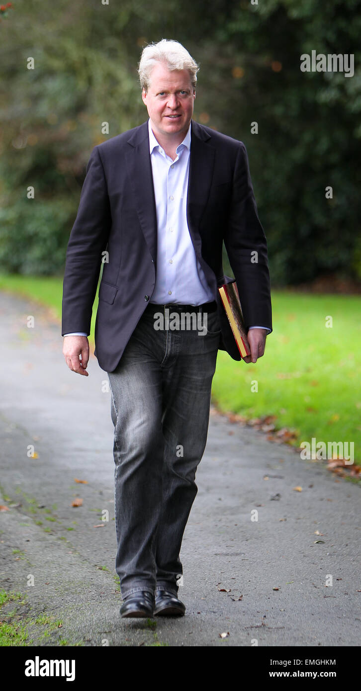 Charles, Earl Spencer leaves St. Mary's Church, Cowes, after speaking at the Isle of Wight Literary Festival  Featuring: Charles Spencer,Earl Spencer Where: Cowes, United Kingdom When: 17 Oct 2014 Stock Photo