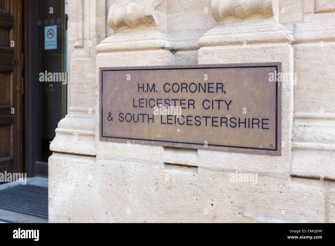 HM Coroner Leicester City and South Leicestershire brass wall plaque Stock Photo