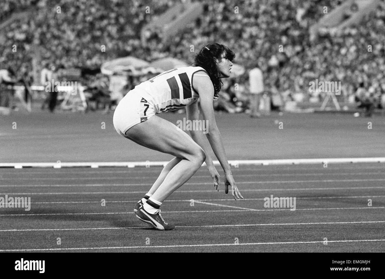 British athlete Kathy Smallwood dejected after failing to win in the Women's 200 metres Final at the Olympic Games in Moscow. 2nd August 1980. Stock Photo
