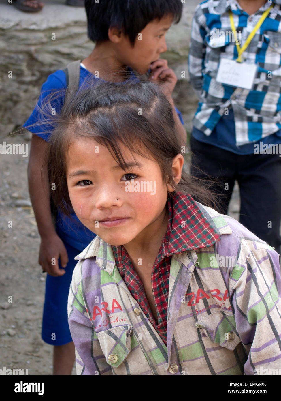 Young Nepalese Girl smiling Lukla Nepal Asia Stock Photo