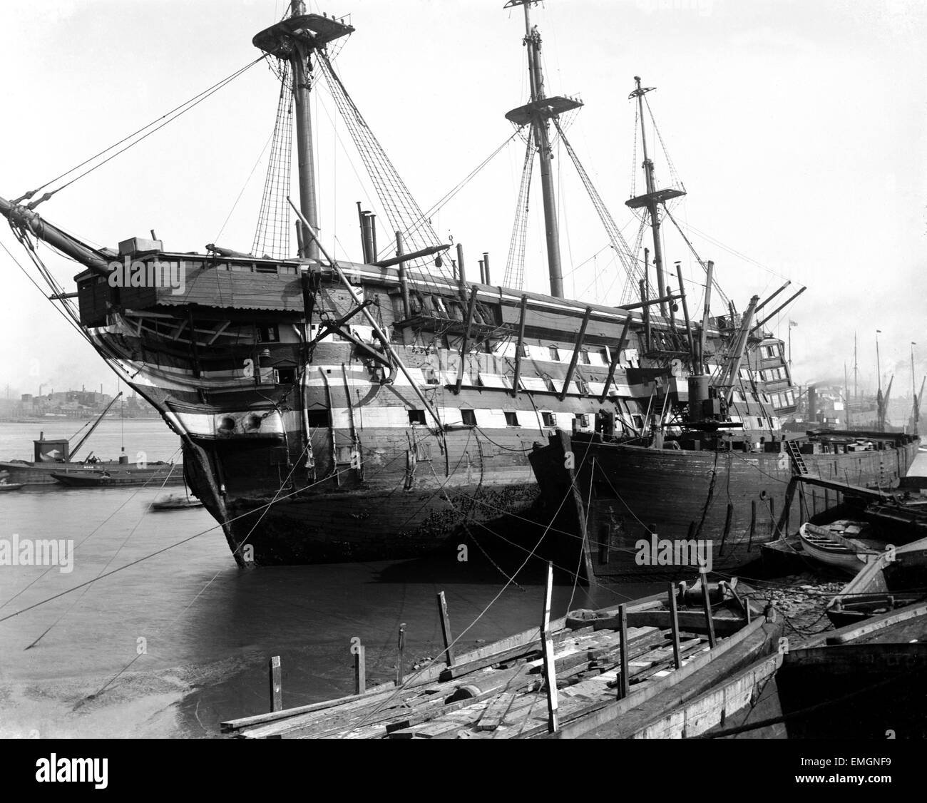 The Fondroyant one of Nelson's ships seen here being broken up at Woolwich Circa 1925 Stock Photo