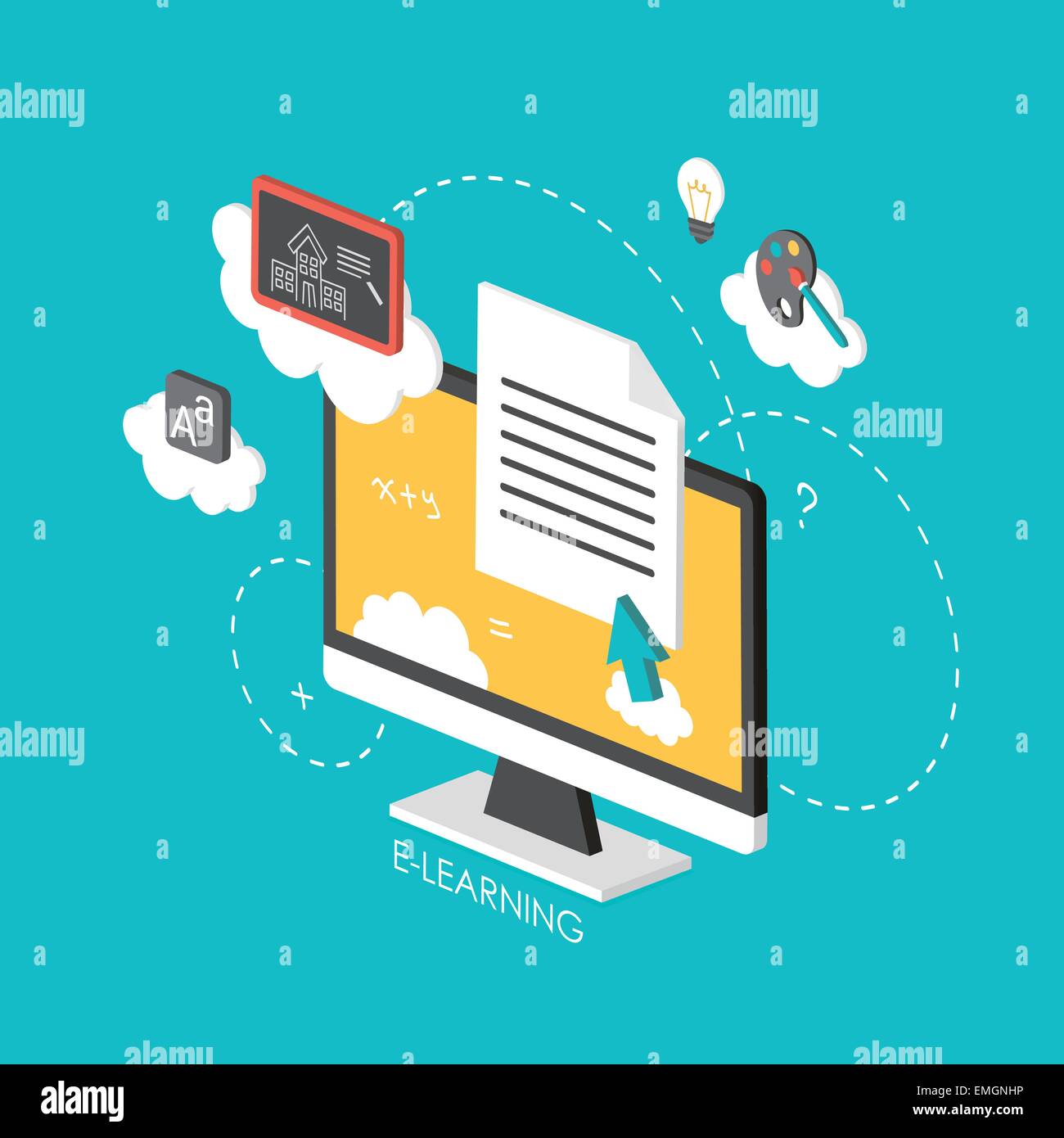 Normal Graphics For Elearning e-learning concept 3d isometric infographic with computer screen Stock ...