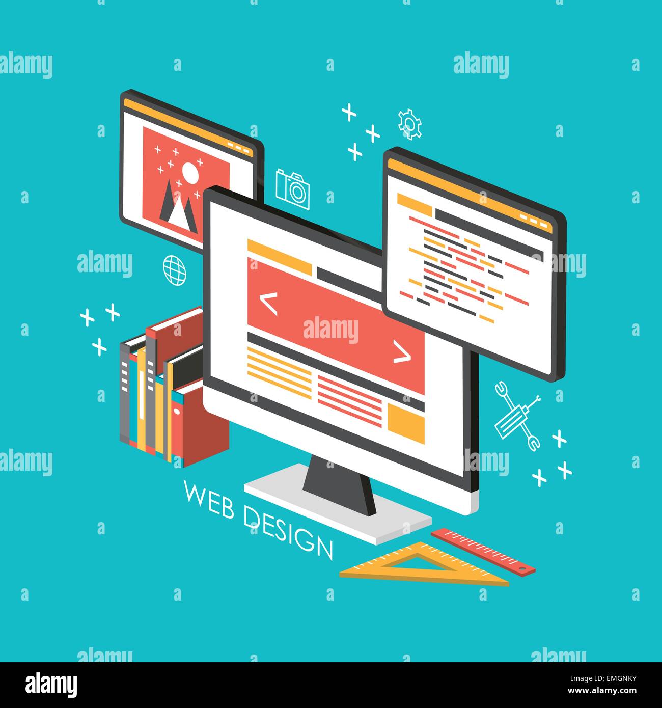 web design concept 3d isometric infographic with computers Stock Vector ...