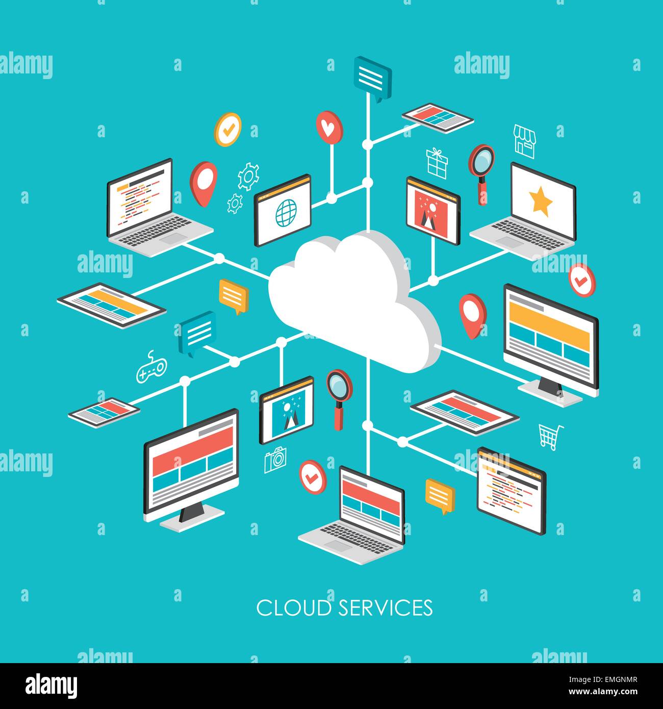 cloud services concept 3d isometric infographic over blue background Stock Vector