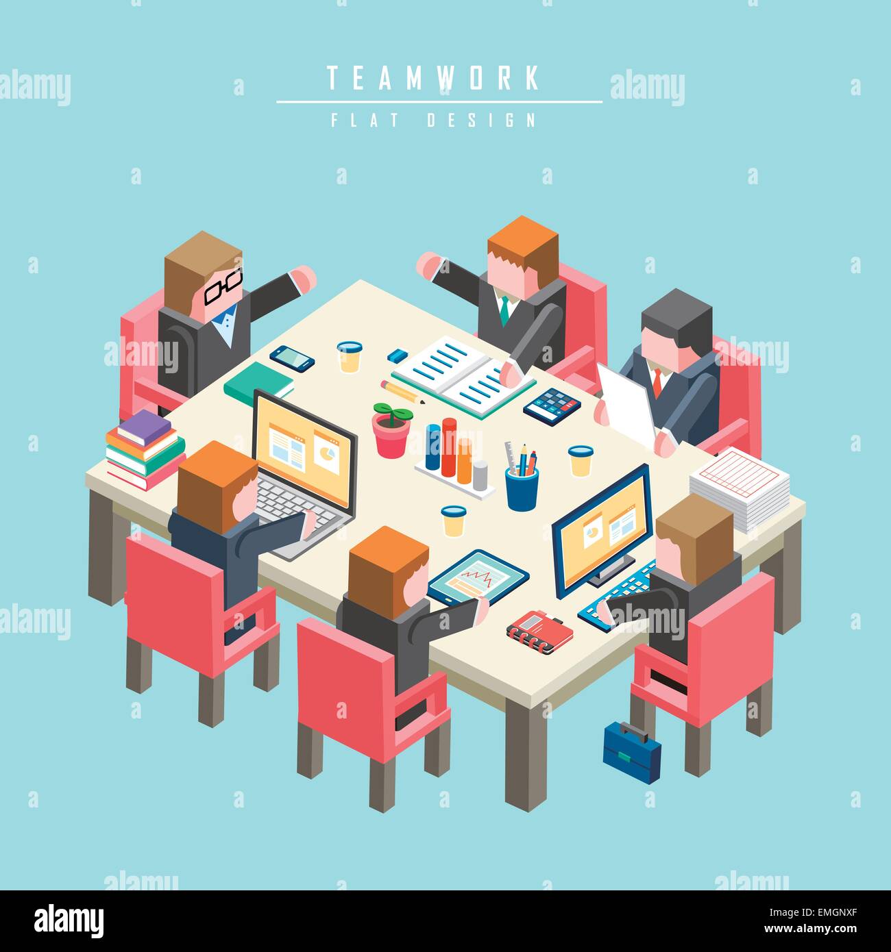 teamwork concept 3d isometric infographic with businessman having a ...