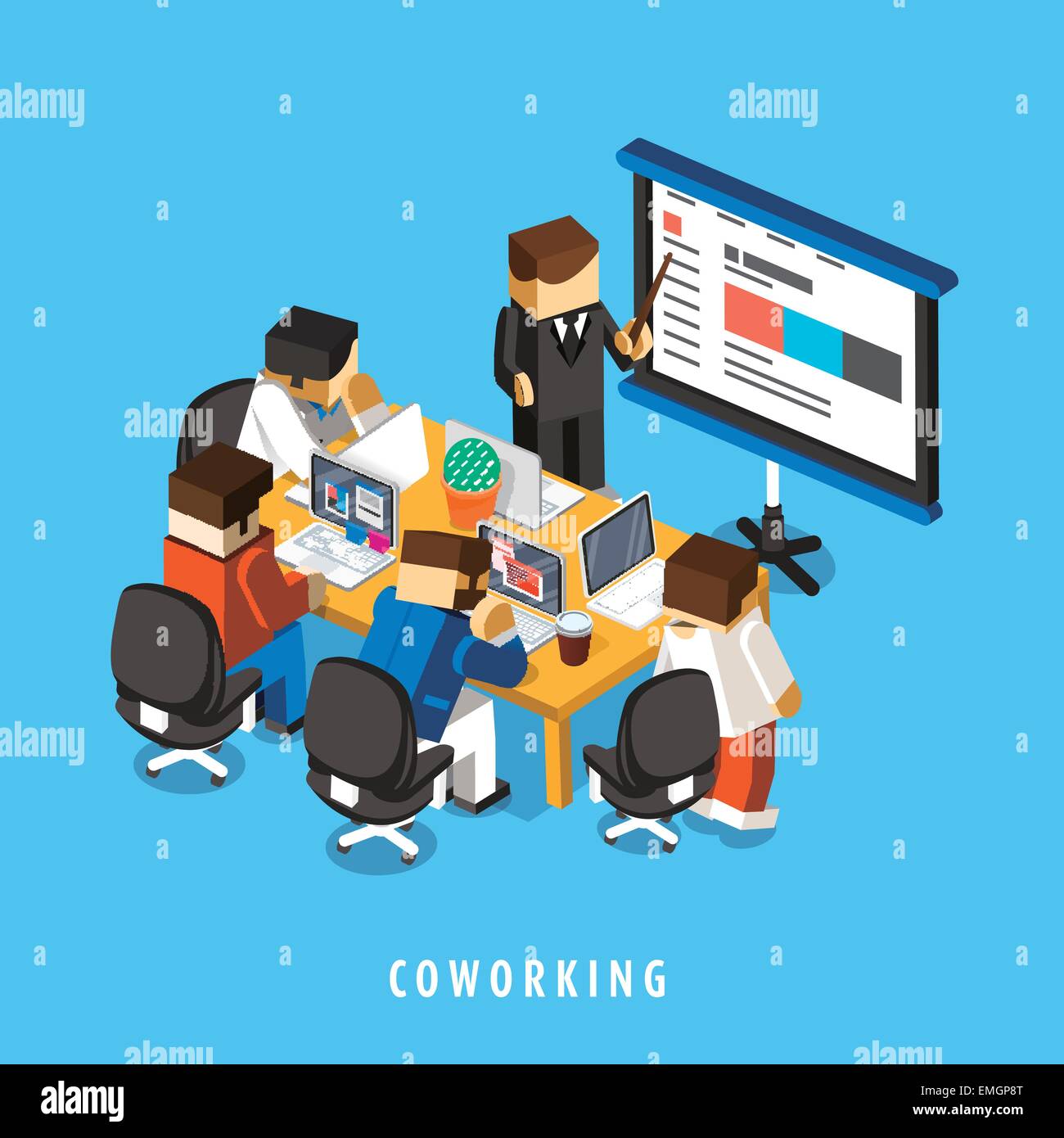 coworking concept 3d isometric infographic with businessmen having a ...