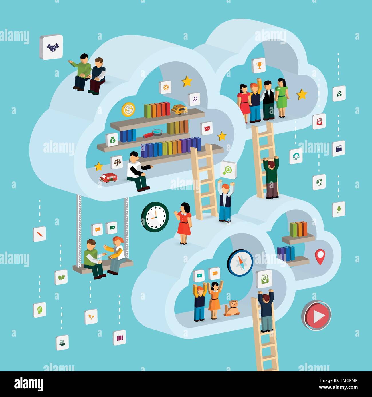 cloud service concept 3d isometric infographic with a man taking out a book  from internet Stock Vector Image & Art - Alamy