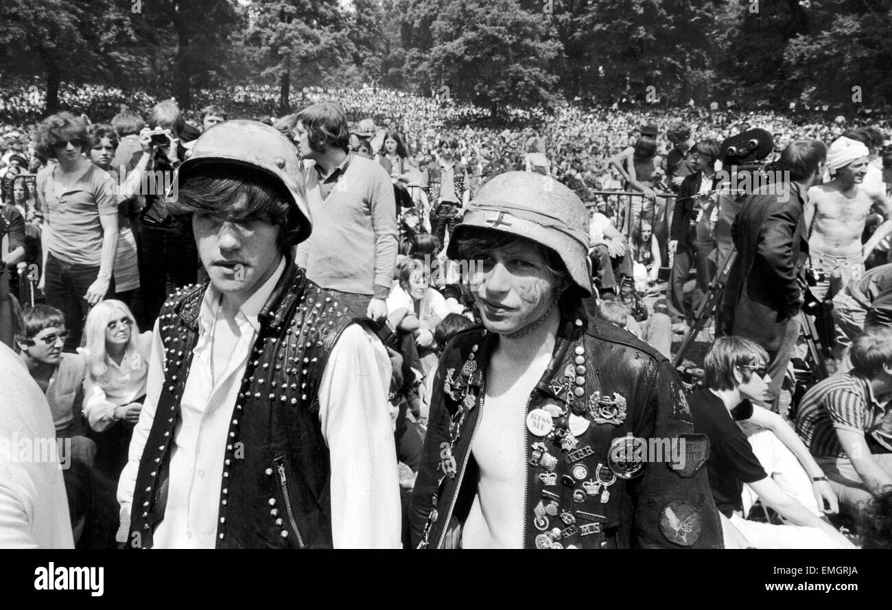 Hells Angels along with thousands of music fans gathered in Hyde Park  during the the pop concert which was headlined by the Rolling Stones. 5th  July 1969 Stock Photo - Alamy