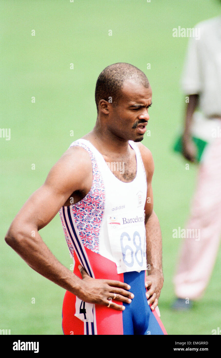 1992 Olympic Games in Barcelona, Spain. Mens 400 Metres Hurdles. Great Britain's Kriss Akabusi. 2nd August 1992. Stock Photo