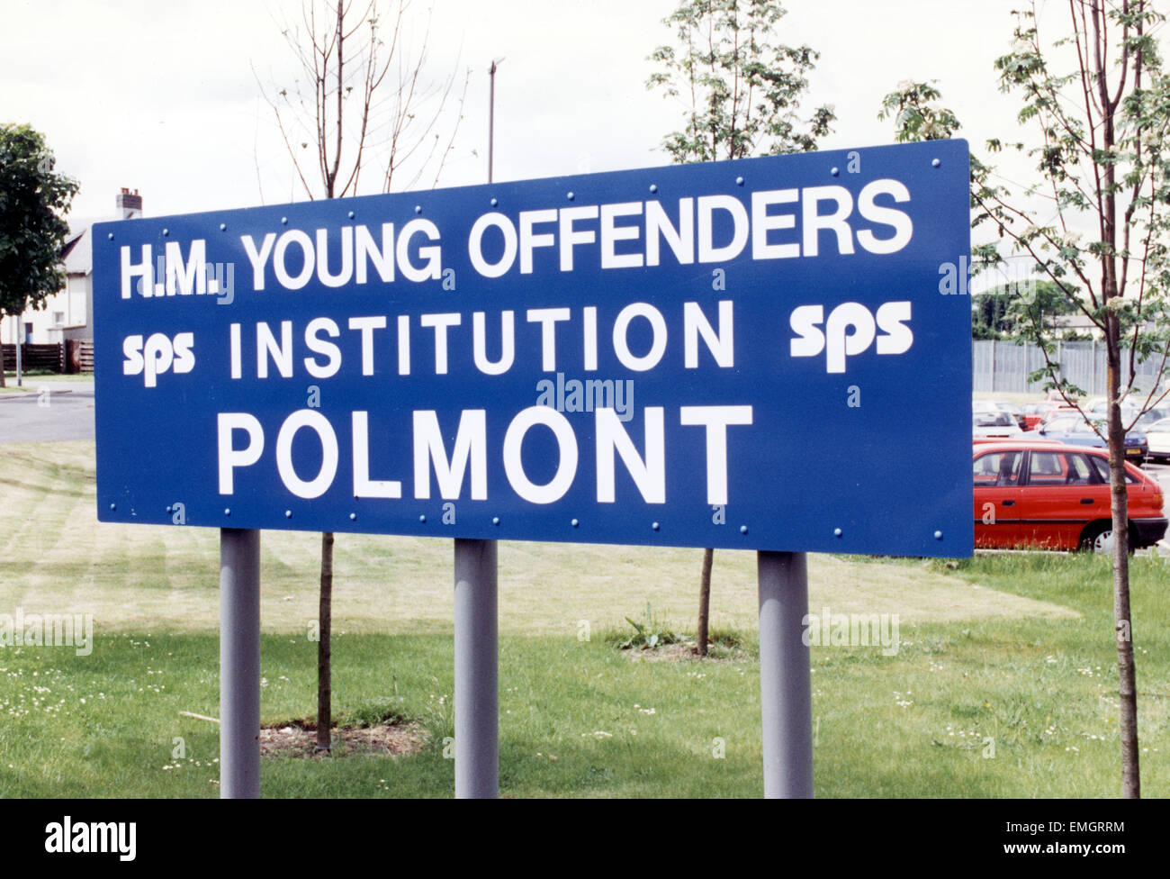 The sign outside Polmont Young Offenders Institution in Reddingmuirhead, Falkirk, the largest of its kind in Scotland. Circa 1991. Stock Photo