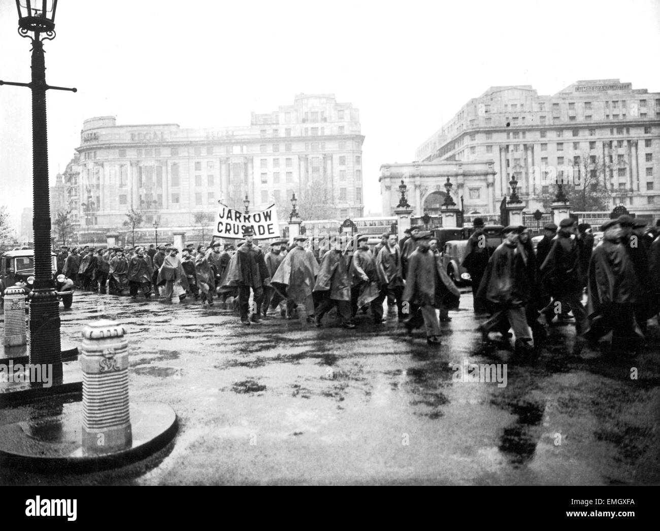 Jarrow marchers seen here arriving at Marble Arch on the last leg of