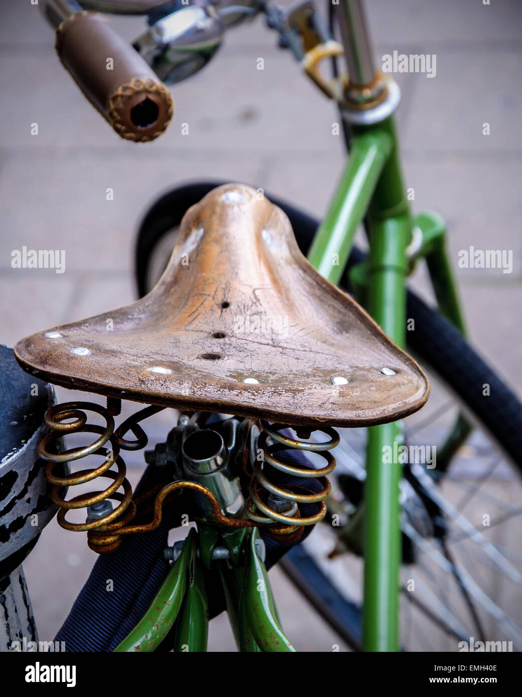 A closeup of bicycle saddle at Oxford. Stock Photo