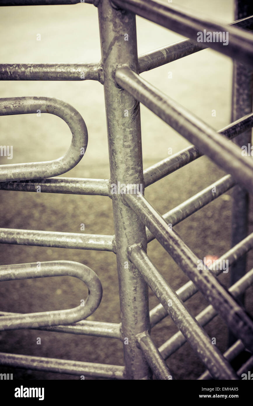 Close up of revolving metal gate at outdoor entrance. Stock Photo