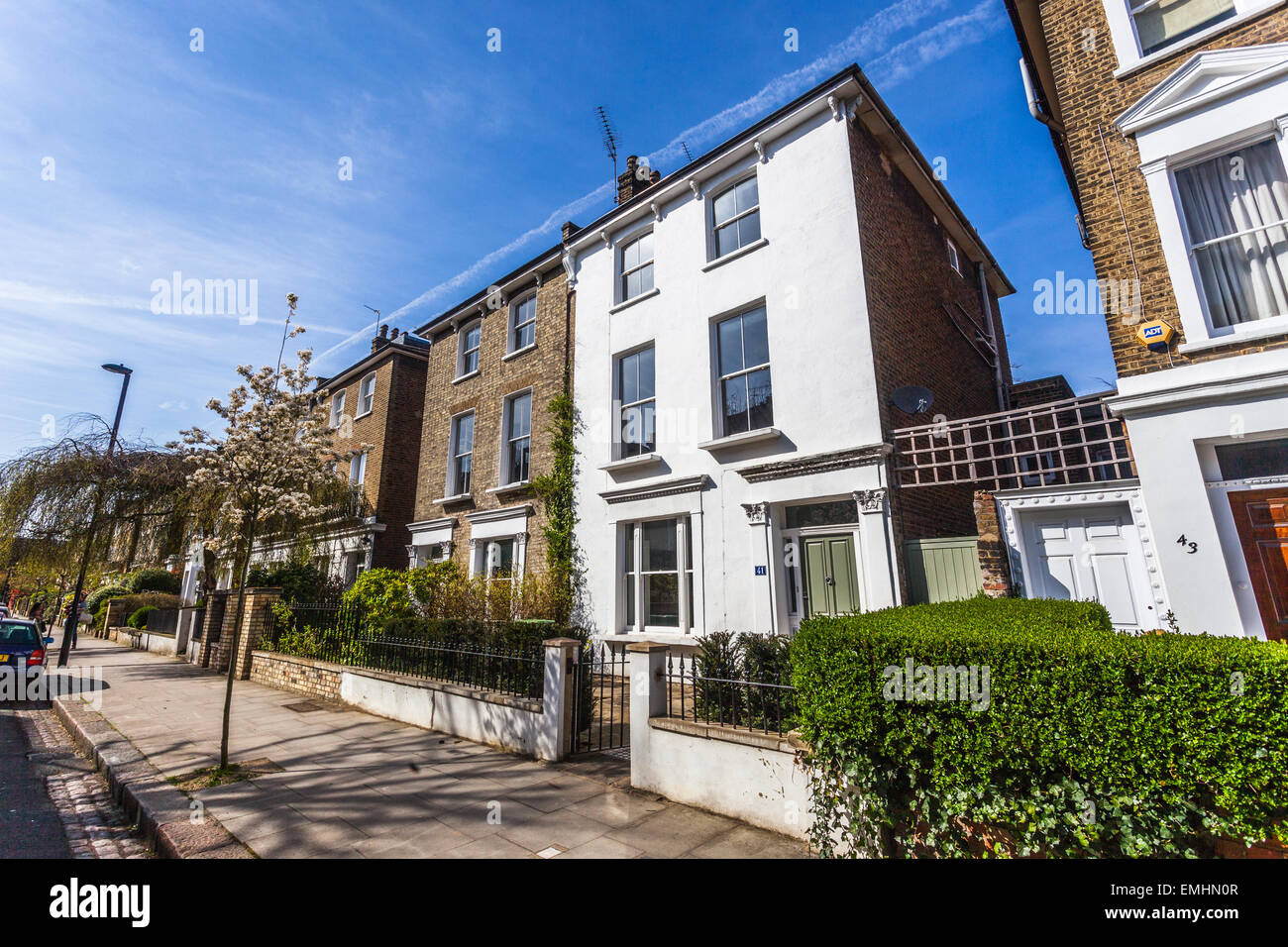 Row of semi detached houses on Patshull Road, Kentish Town, London, England, NW5, UK. Stock Photo