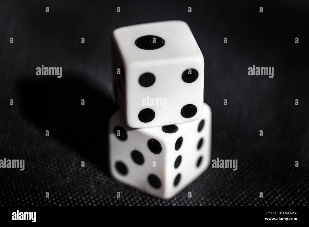 High angle view and close up of two rubber dice Stock Photo
