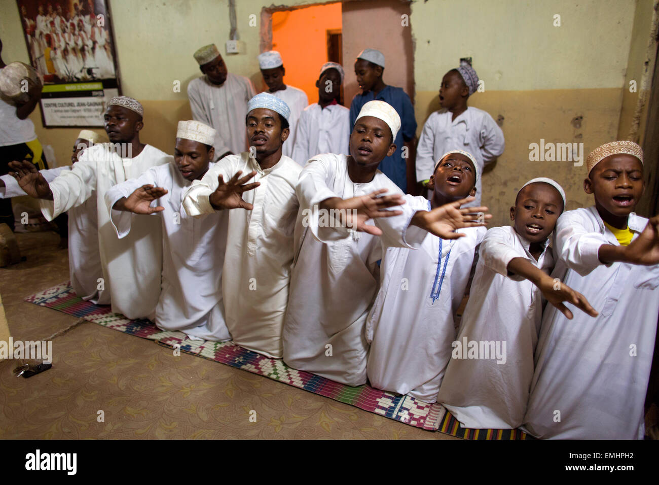 Mtendeni maulid ensemble, sufi religious devotion with arab roots in zanzibar Stock Photo