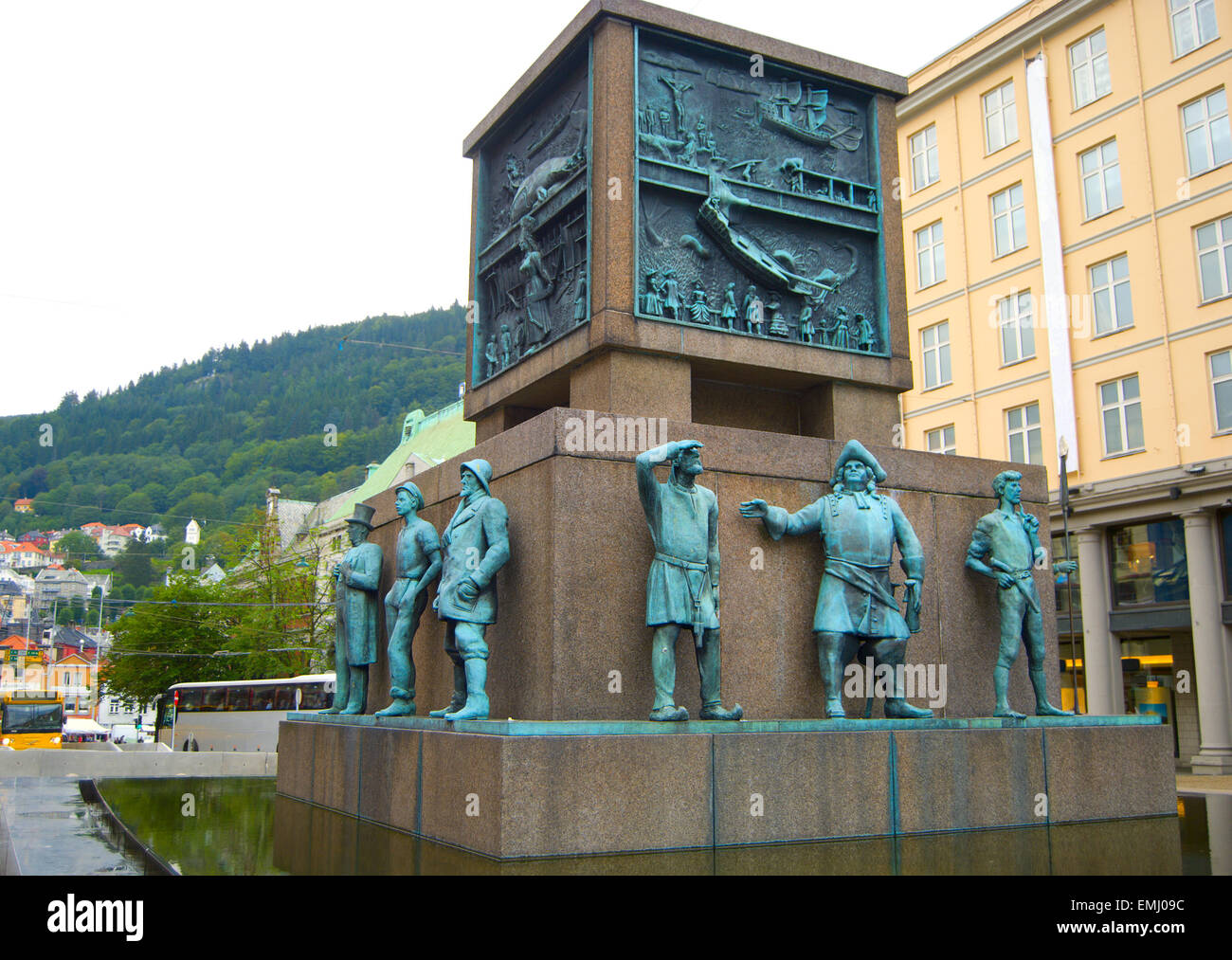 Sailor's Monument located at Torgallmenningen, Bergen, Norway.  Made by Dyre Vaa in 1950 Stock Photo