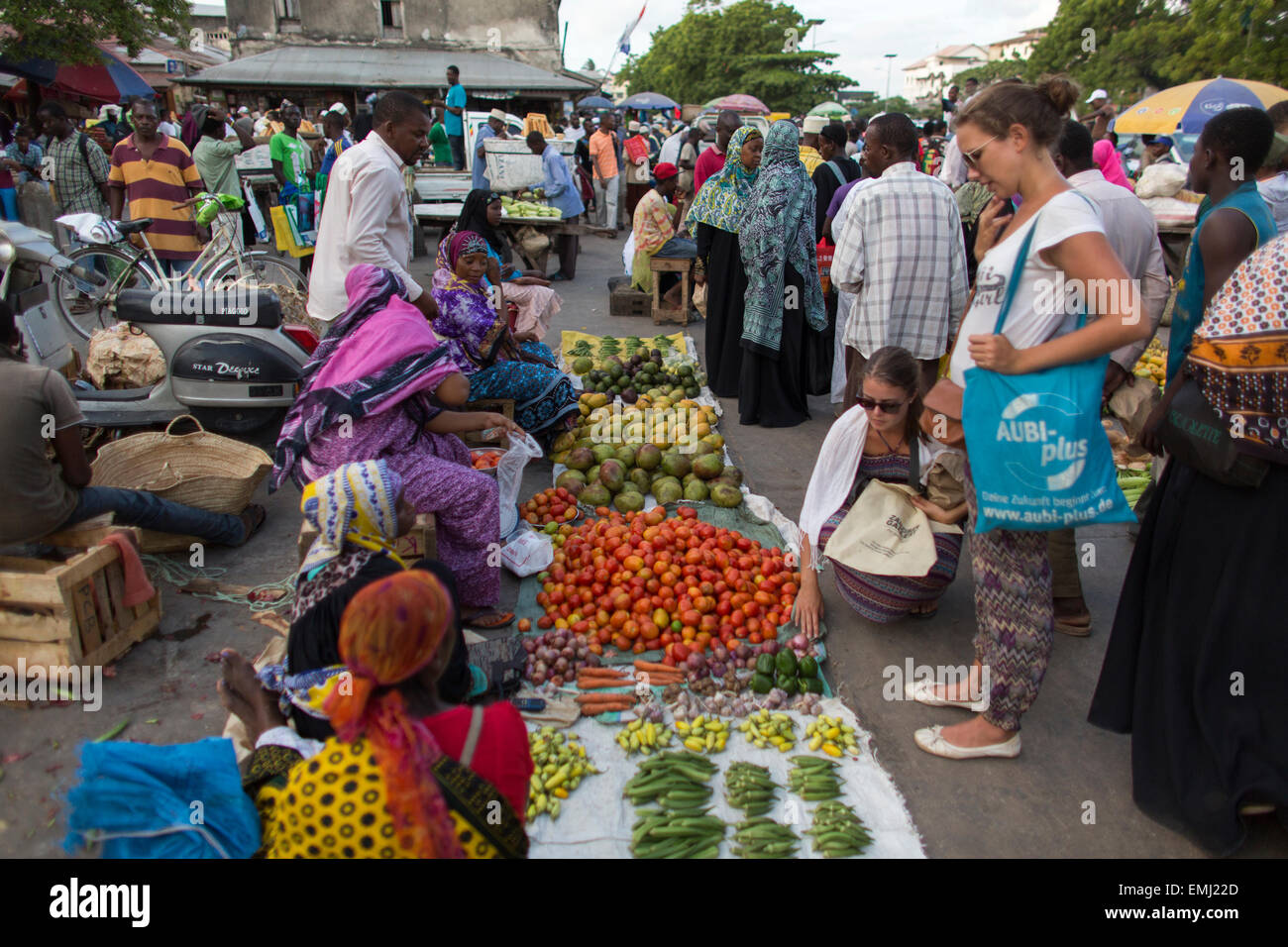 food and vegetable market in Stone Town's market in Zanzibar Stock Photo