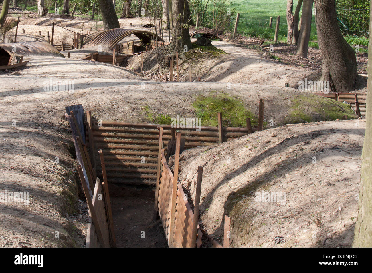 Preserved British First World War trenches in Belgium near Ypres Stock Photo