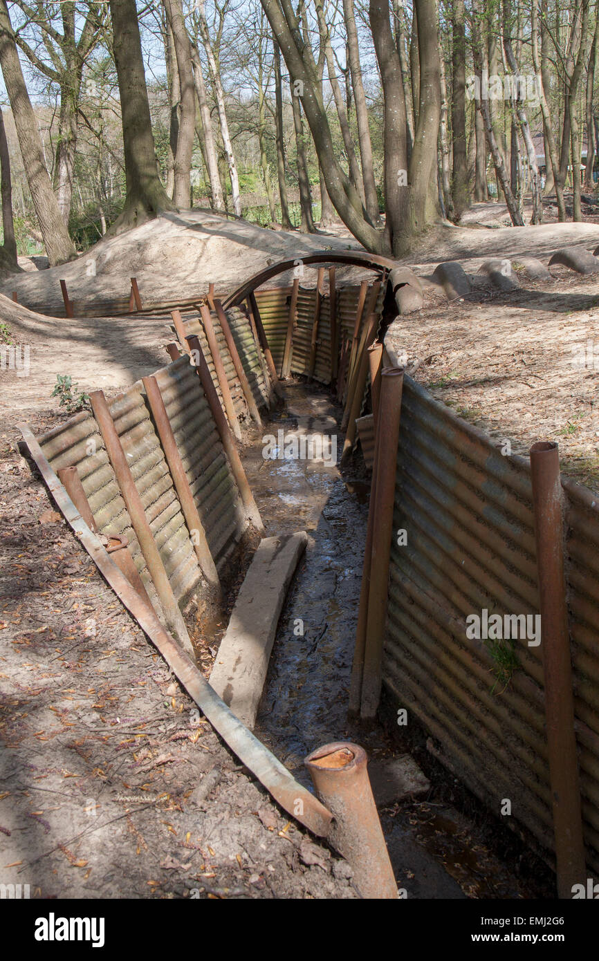Preserved British First World War trenches in Belgium near Ypres Stock Photo