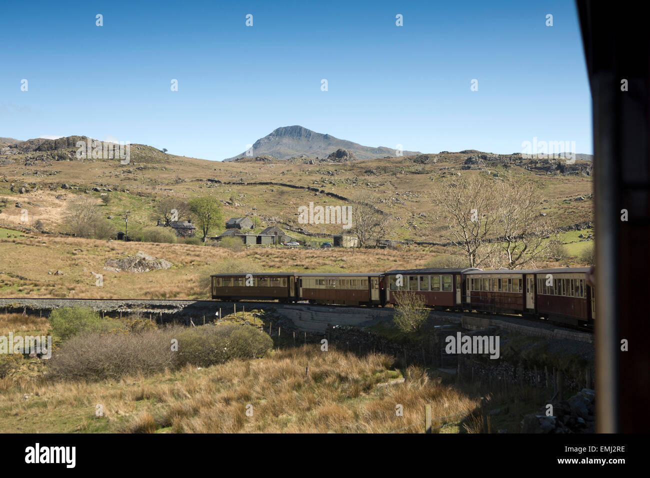 UK, Wales, Gwynedd, Welsh Mountain Railway summit of Snowdon seen from the train Stock Photo