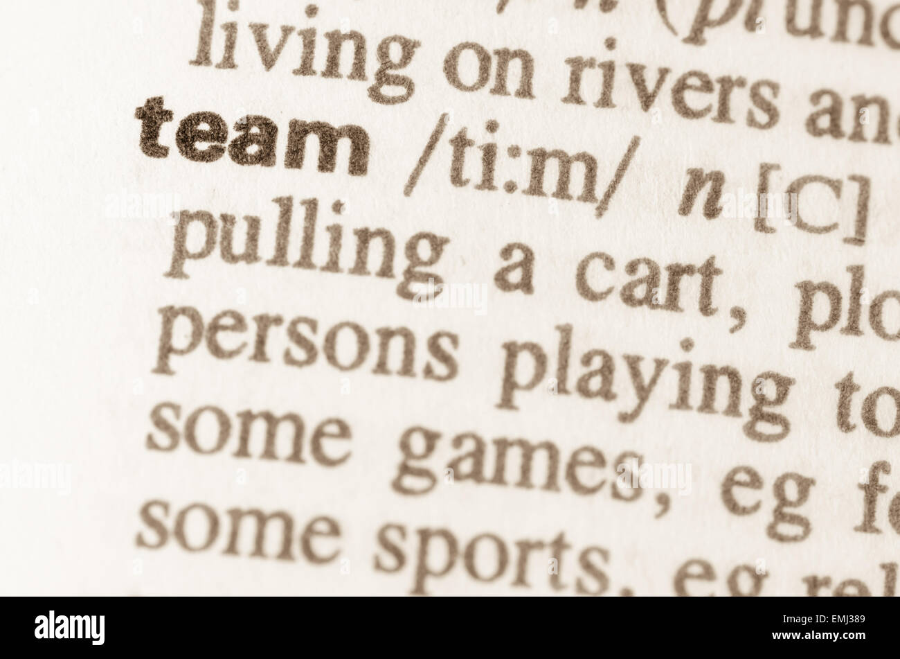 Definition of word team in dictionary Stock Photo Alamy