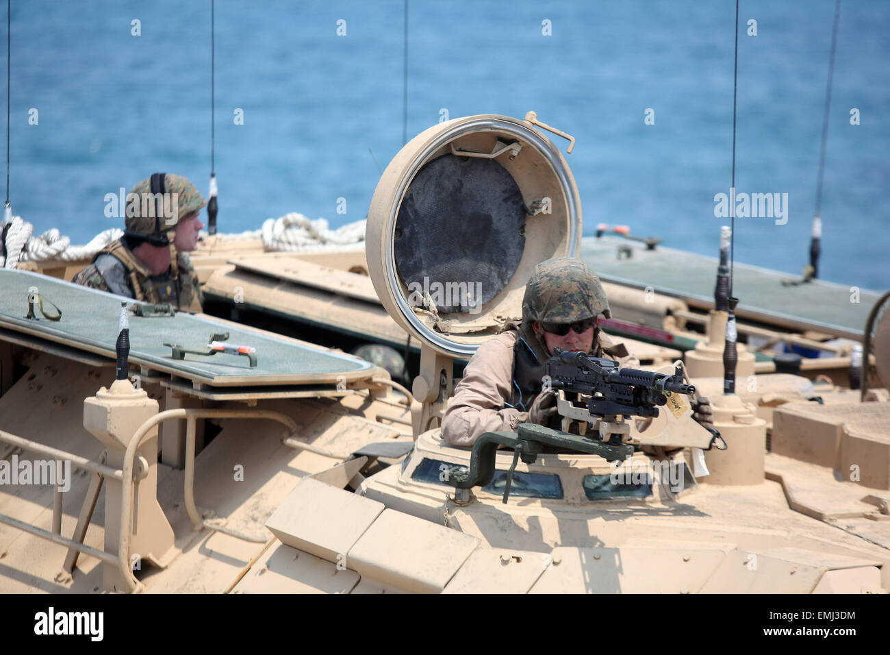 (150421) -- ZAMBALES PROVINCE, April 21, 2015 (Xinhua) -- Soldiers participate in the Amphibious Assault training as part of the U.S.-Philippines military exercises at the Naval Education and Training Command of the Philippine Navy in Zambales Province, the Philippines, April 21, 2015. The 'Shoulder to Shoulder' (Local name: Balikatan) exercises begins in locations in five provinces of the Philippines on April 20, involving 11,500 Filipino and U.S. military personnel. (Xinhua/Rouelle Umali) Stock Photo