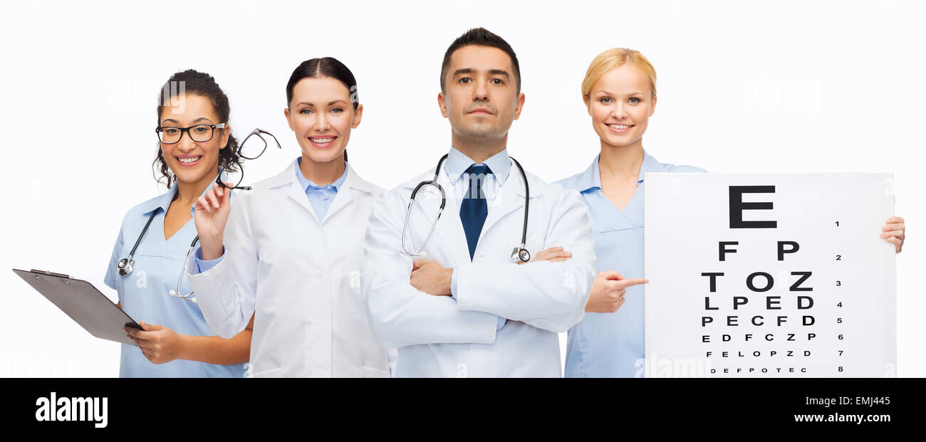 group of doctors with eye chart and glasses Stock Photo Alamy
