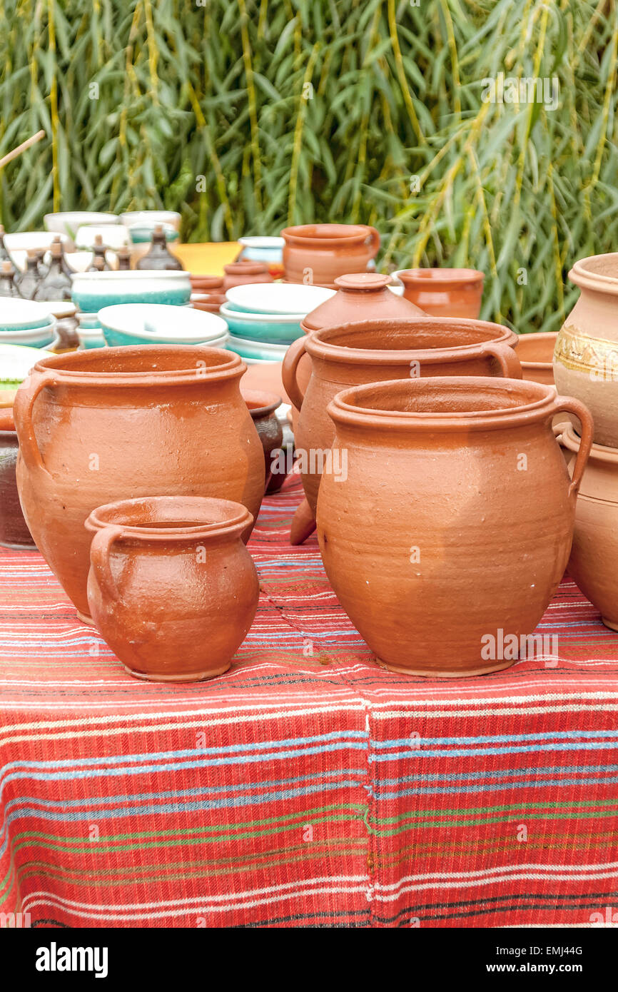 Pottery in Jomsborg Vikings village, Warsaw, Poland Stock Photo